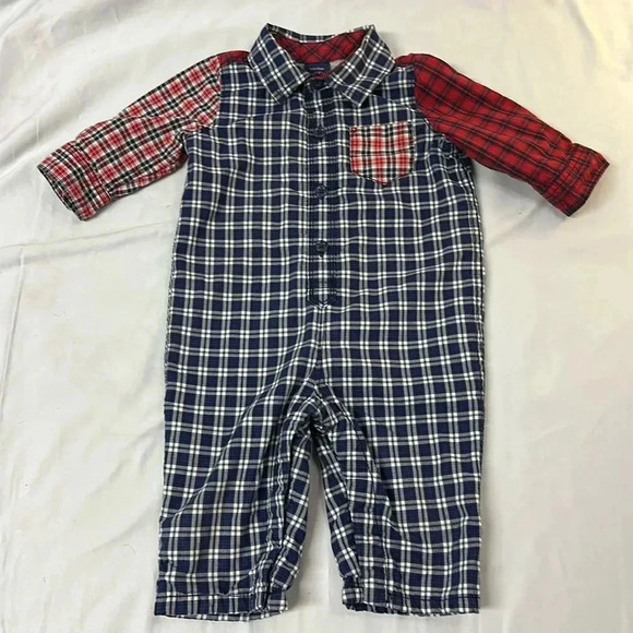 GAP - long sleeve button down Plaid Romper/Jumpsuit. Size 3-6 months - Picture 1 of 3
